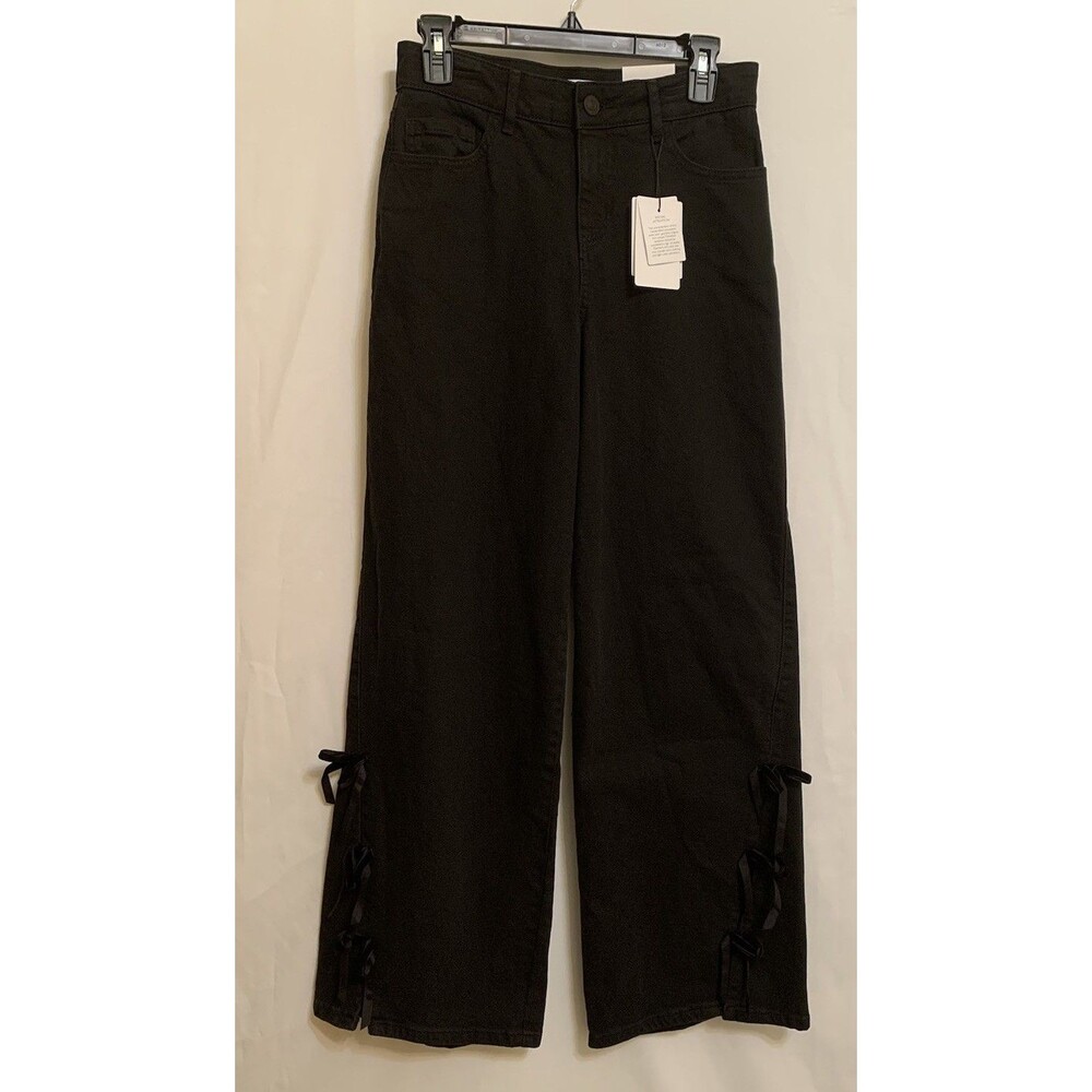 Gibson & Latimer Jeans Womens Size 4 Wide Leg Washed Black Slimming Panel New